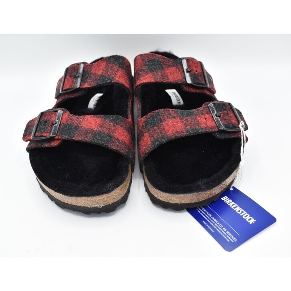 New Birkenstock Arizona Rivet Plaid Red Fur Shearling Sandal Regular Select Size main image 14